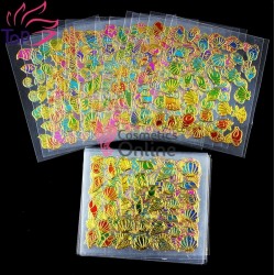 Stickere 3D Combinate  3DA37 cu Scoici Aurii Metalizat 6 folii